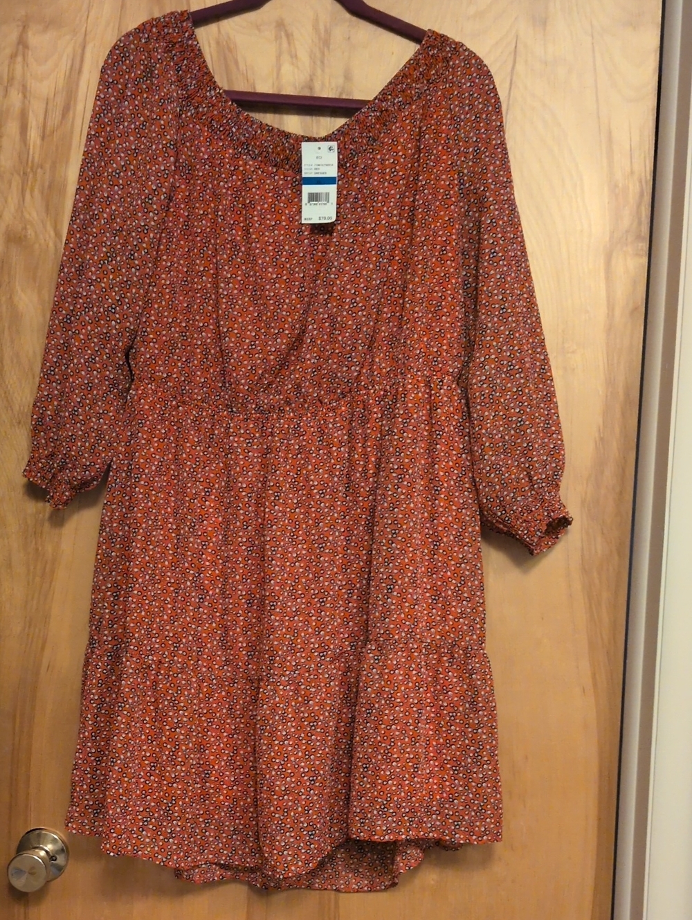 ECI Burgundy Long-Sleeve V-Neck Mini Dress